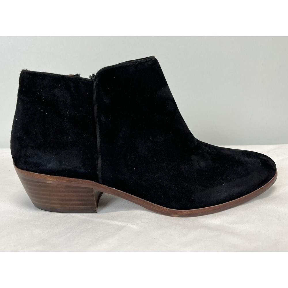 Sam Edelman Petty Black Suede Ankle Booties GUC Sz 7 Stacked Heel VGUC